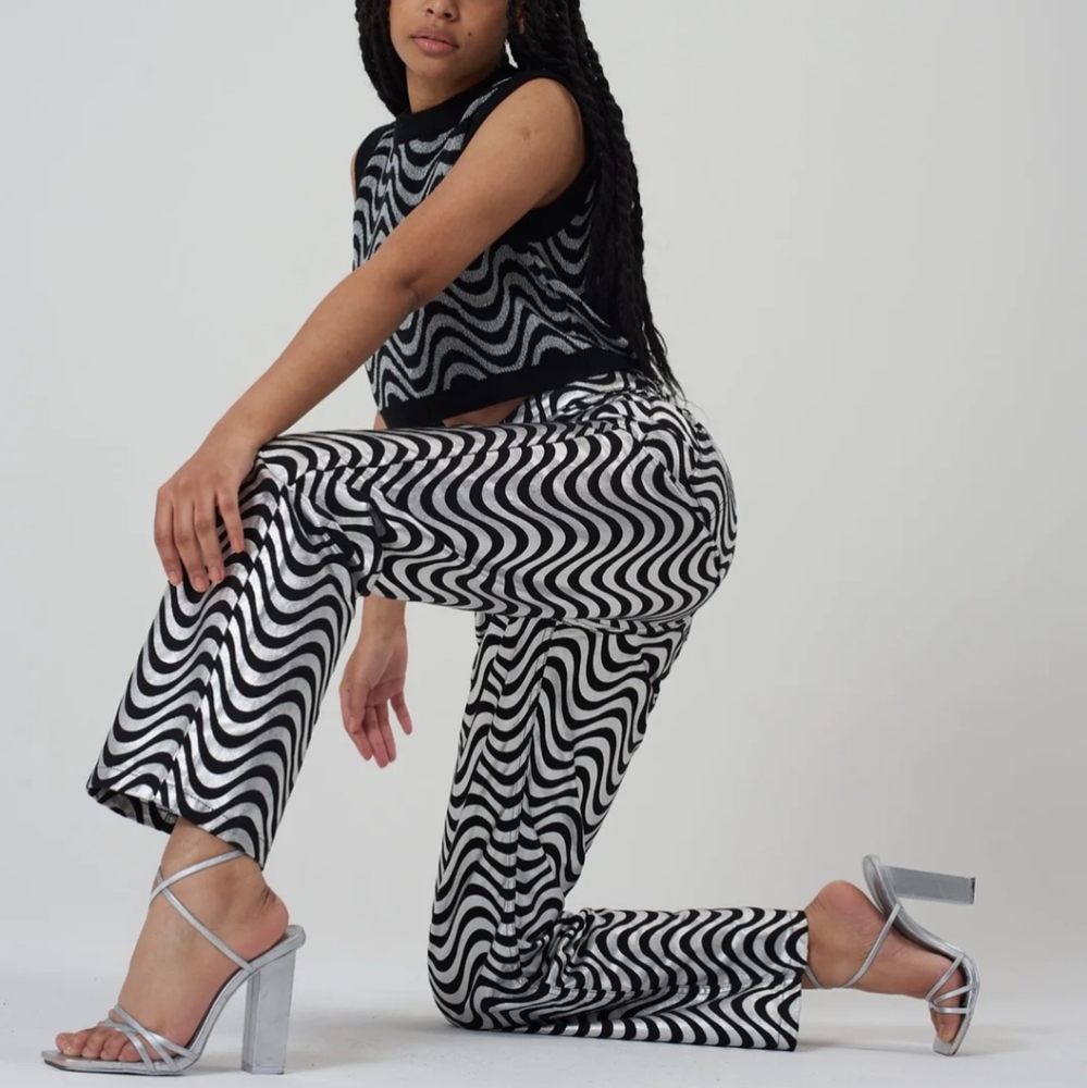 The Ragged Priest Silver Glitter Wave Jeans 32”